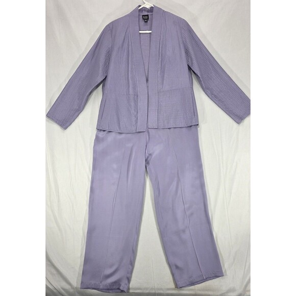 Eileen Fisher Silk Pant Set Kimono Jacket Minimalist Lagenlook 2-Piece Purple S - Picture 1 of 14